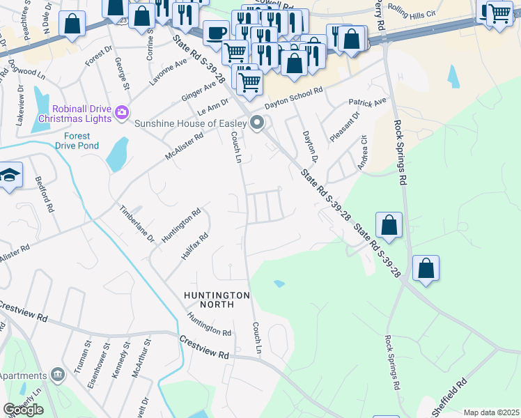 map of restaurants, bars, coffee shops, grocery stores, and more near 111 Waterford Way in Easley