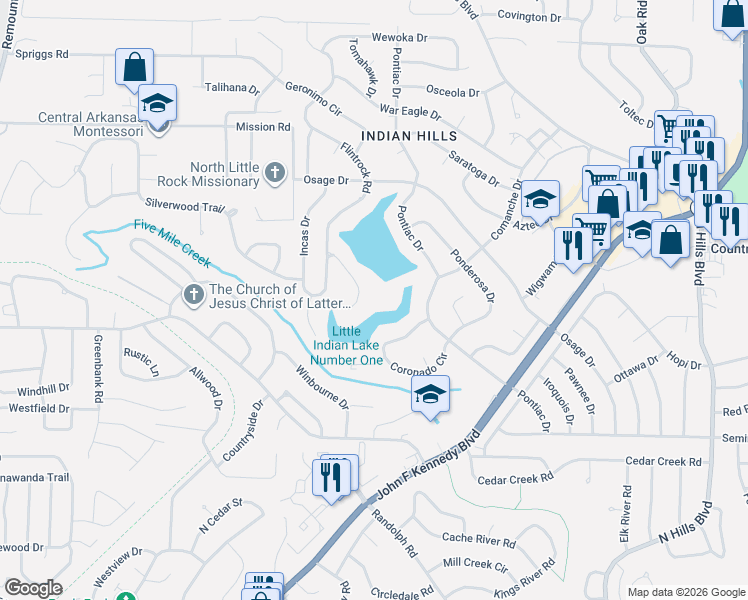 map of restaurants, bars, coffee shops, grocery stores, and more near 6 Edenwood Lane in North Little Rock