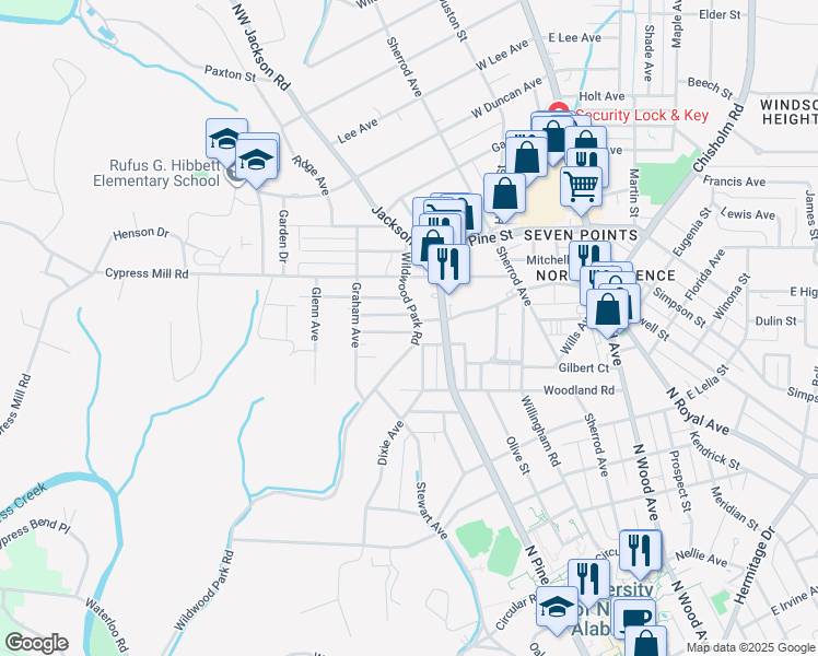 map of restaurants, bars, coffee shops, grocery stores, and more near 1145 Wildwood Park Road in Florence