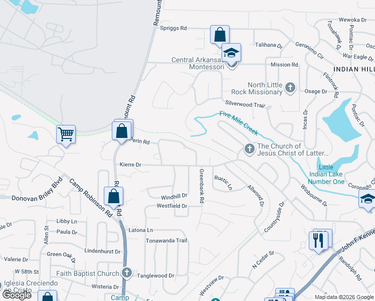 map of restaurants, bars, coffee shops, grocery stores, and more near 36 Perin Road in North Little Rock