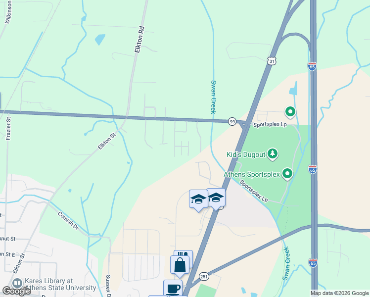 map of restaurants, bars, coffee shops, grocery stores, and more near 501 Swan Drive in Athens