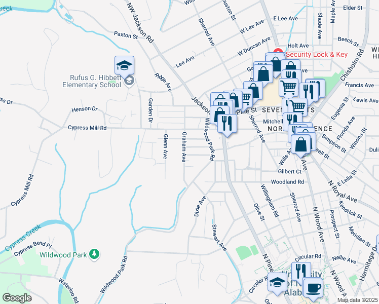 map of restaurants, bars, coffee shops, grocery stores, and more near 1204 Graham Avenue in Florence