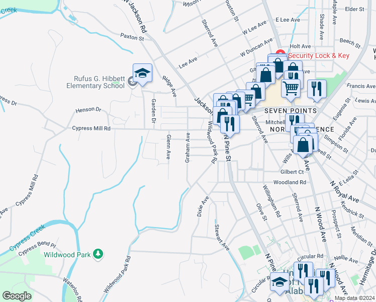 map of restaurants, bars, coffee shops, grocery stores, and more near 1204 Graham Avenue in Florence