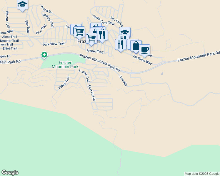 map of restaurants, bars, coffee shops, grocery stores, and more near Iowa Trail in Frazier Park