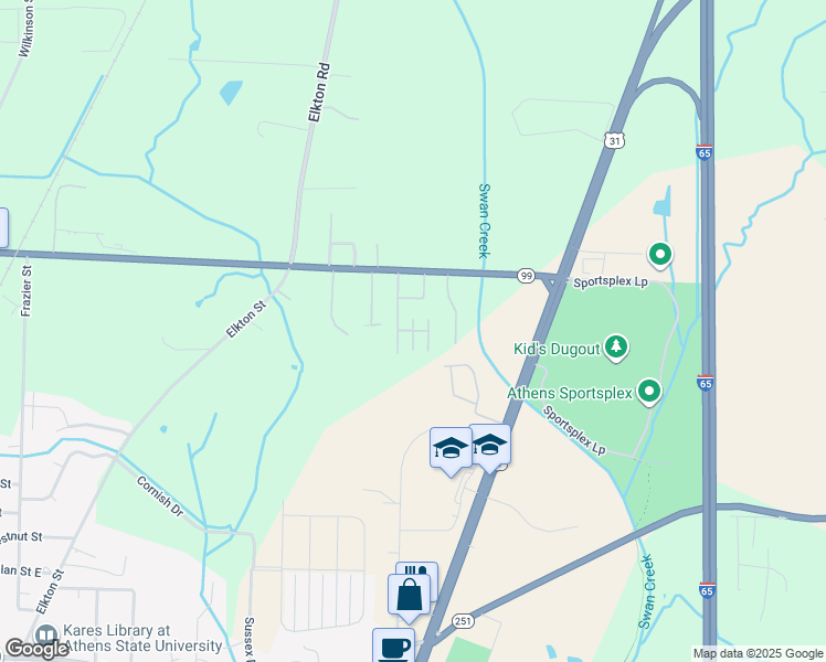map of restaurants, bars, coffee shops, grocery stores, and more near 501 Swan Drive in Athens