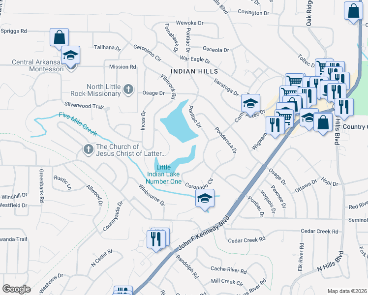 map of restaurants, bars, coffee shops, grocery stores, and more near 6 Edenwood Lane in North Little Rock