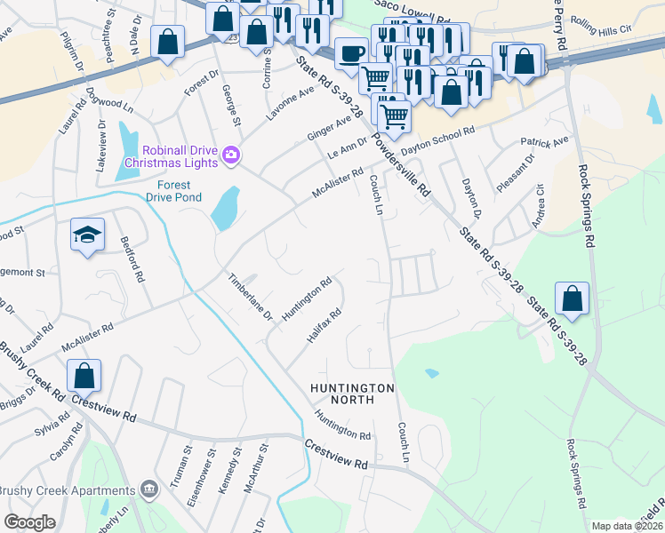 map of restaurants, bars, coffee shops, grocery stores, and more near 126 Halifax Road in Easley