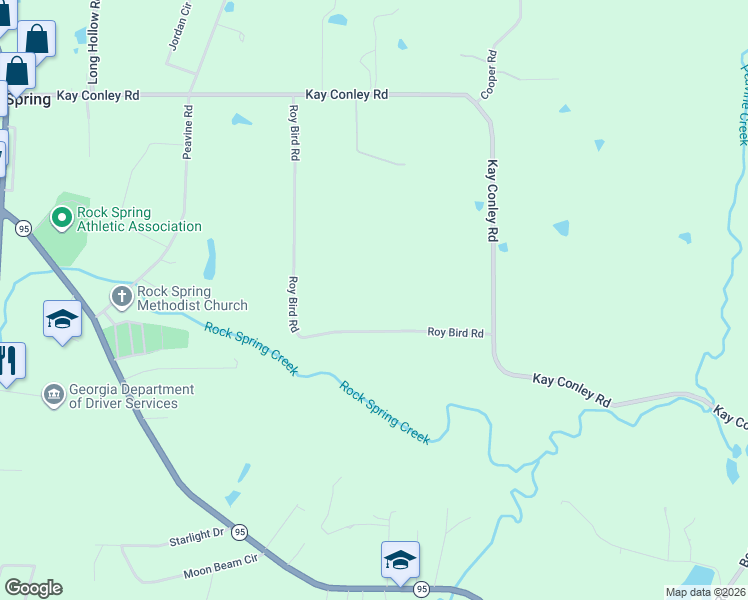 map of restaurants, bars, coffee shops, grocery stores, and more near 745 Roy Bird Road in Rock Spring