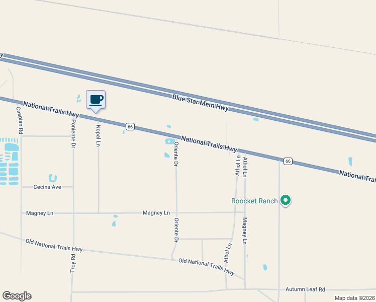 map of restaurants, bars, coffee shops, grocery stores, and more near 46955 National Trails Highway in Newberry Springs