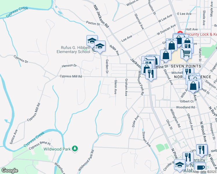 map of restaurants, bars, coffee shops, grocery stores, and more near 1103 Glenn Avenue in Florence