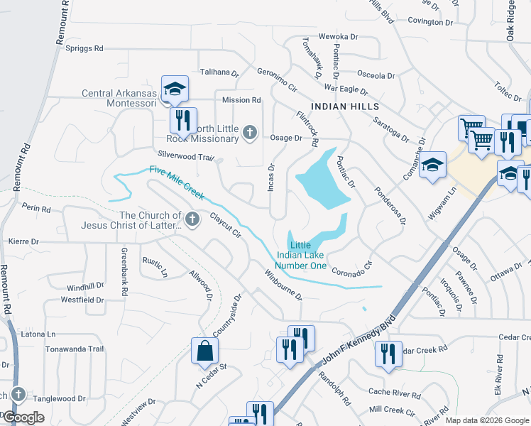 map of restaurants, bars, coffee shops, grocery stores, and more near 6608 Curry Court in North Little Rock