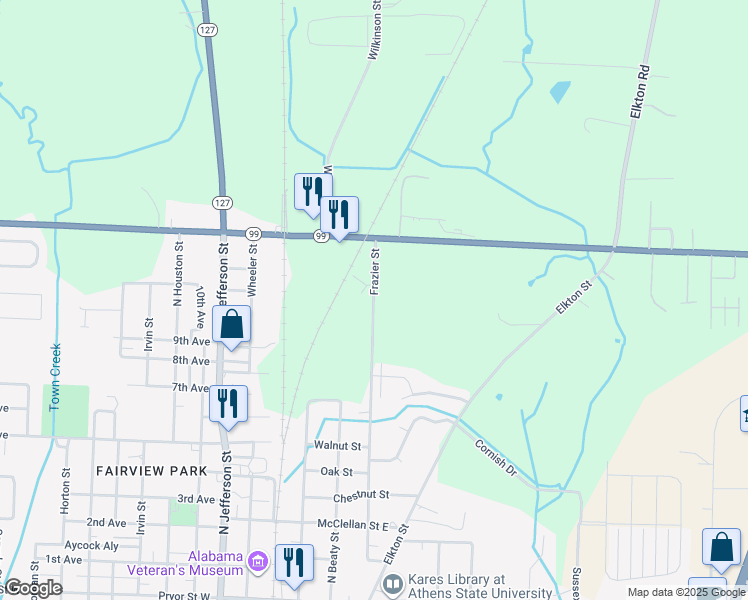 map of restaurants, bars, coffee shops, grocery stores, and more near 1064 Frazier Street in Athens