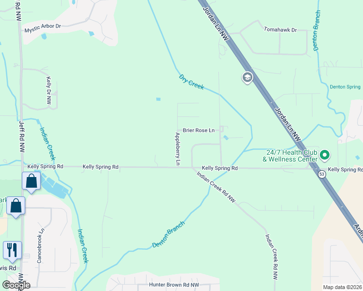 map of restaurants, bars, coffee shops, grocery stores, and more near 113 Appleberry Lane in Harvest