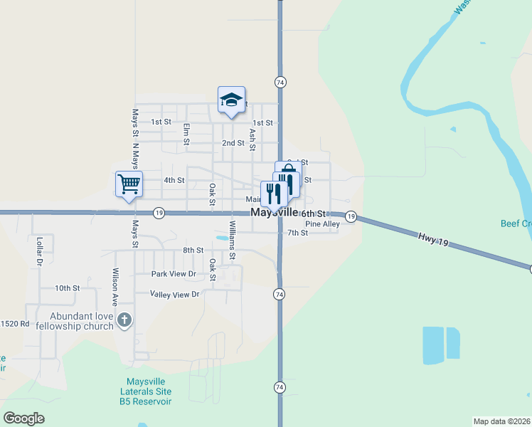 map of restaurants, bars, coffee shops, grocery stores, and more near 412 6th Street in Maysville