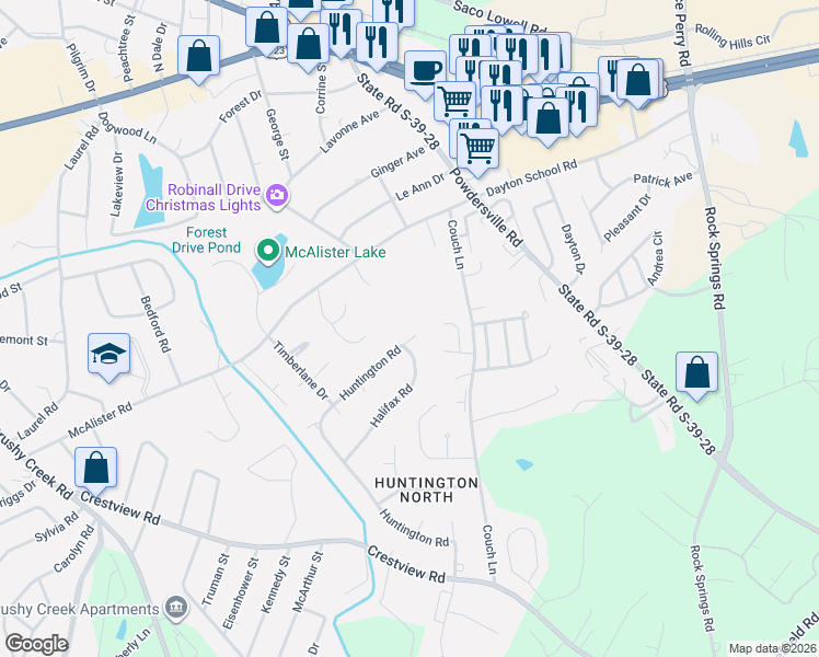 map of restaurants, bars, coffee shops, grocery stores, and more near 126 Halifax Road in Easley