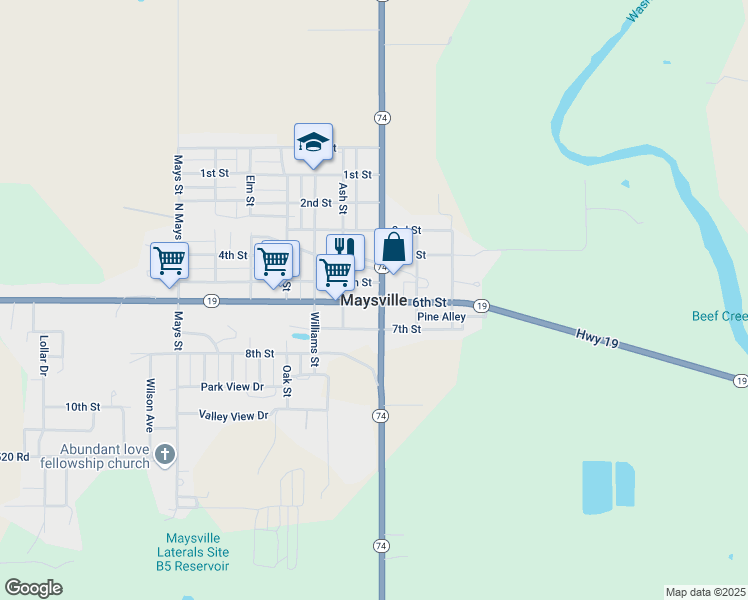 map of restaurants, bars, coffee shops, grocery stores, and more near in Maysville