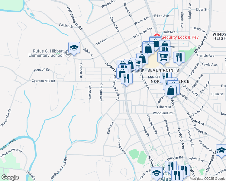 map of restaurants, bars, coffee shops, grocery stores, and more near 1226 Wildwood Park Road in Florence