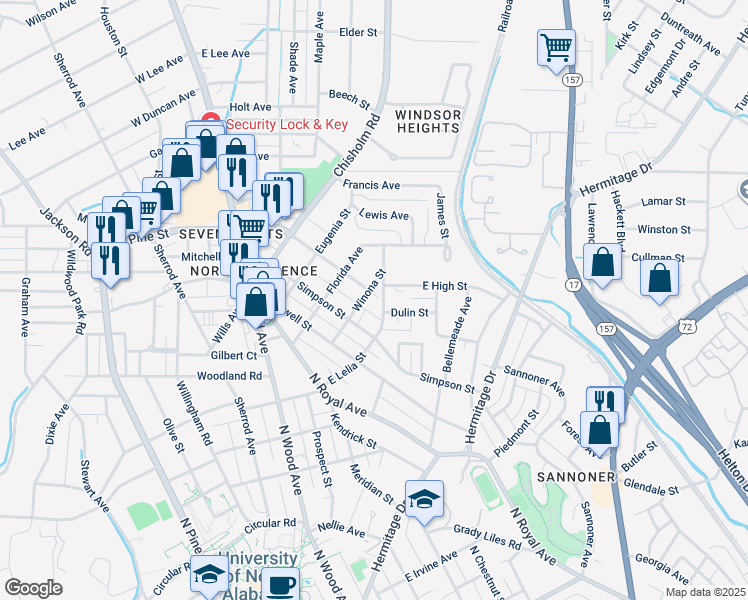 map of restaurants, bars, coffee shops, grocery stores, and more near 526 East Lelia Street in Florence