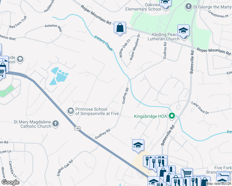 map of restaurants, bars, coffee shops, grocery stores, and more near 311 Redfern Court in Simpsonville