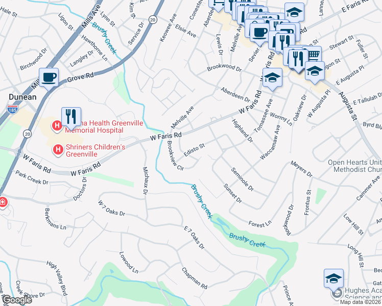 map of restaurants, bars, coffee shops, grocery stores, and more near 16 Edisto Street in Greenville