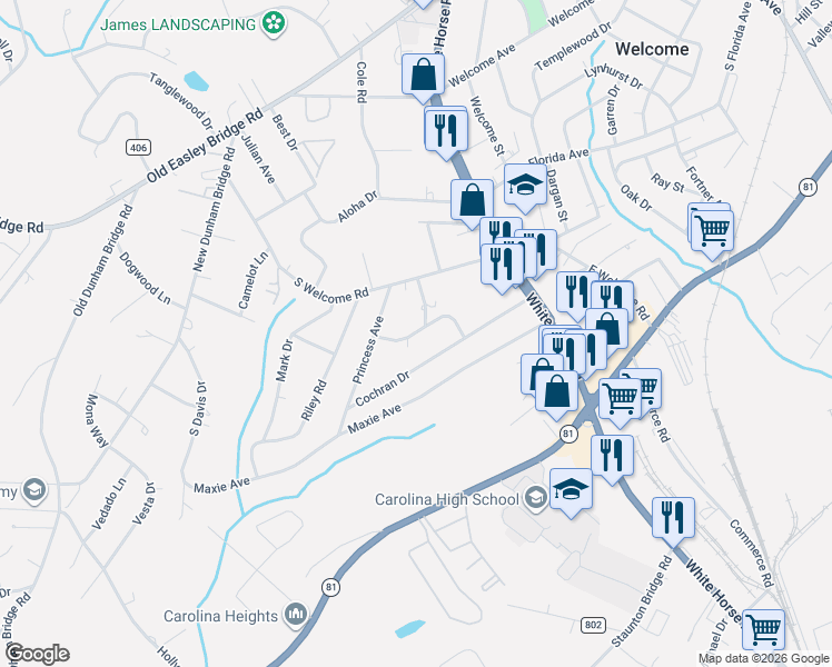 map of restaurants, bars, coffee shops, grocery stores, and more near 209 Lulu Lane in Greenville