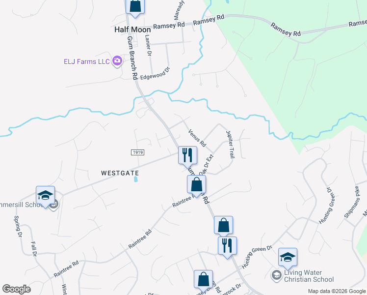 map of restaurants, bars, coffee shops, grocery stores, and more near 4332 Gum Branch Road in Jacksonville