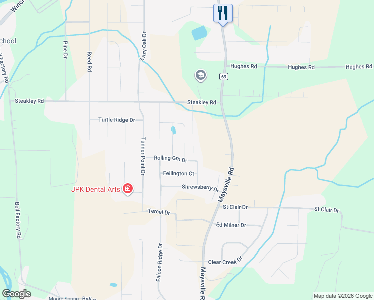 map of restaurants, bars, coffee shops, grocery stores, and more near 406 Steakley Road in New Market