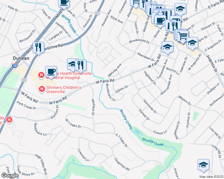 map of restaurants, bars, coffee shops, grocery stores, and more near 10 Moultrie Street in Greenville