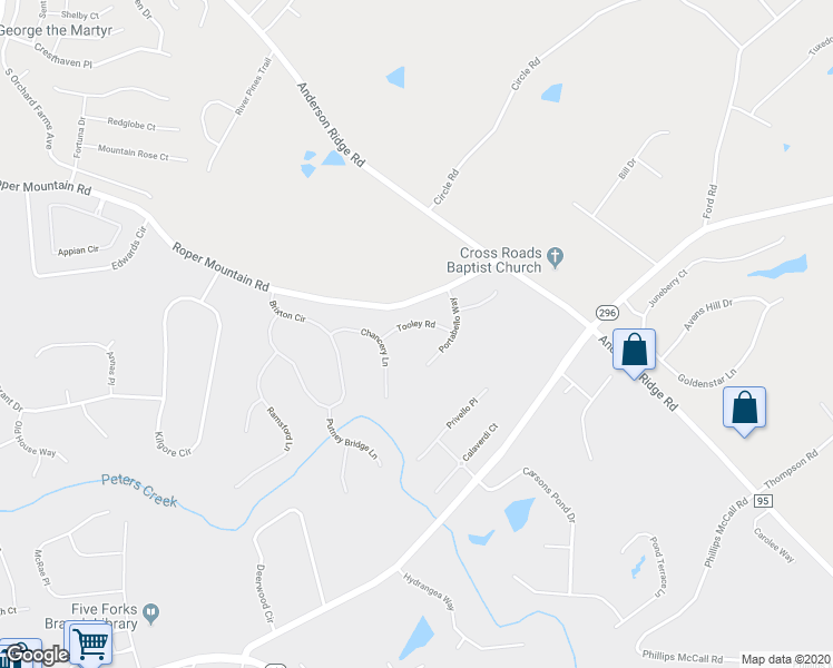 map of restaurants, bars, coffee shops, grocery stores, and more near 109 Tooley Road in Simpsonville