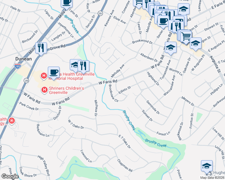 map of restaurants, bars, coffee shops, grocery stores, and more near in Greenville