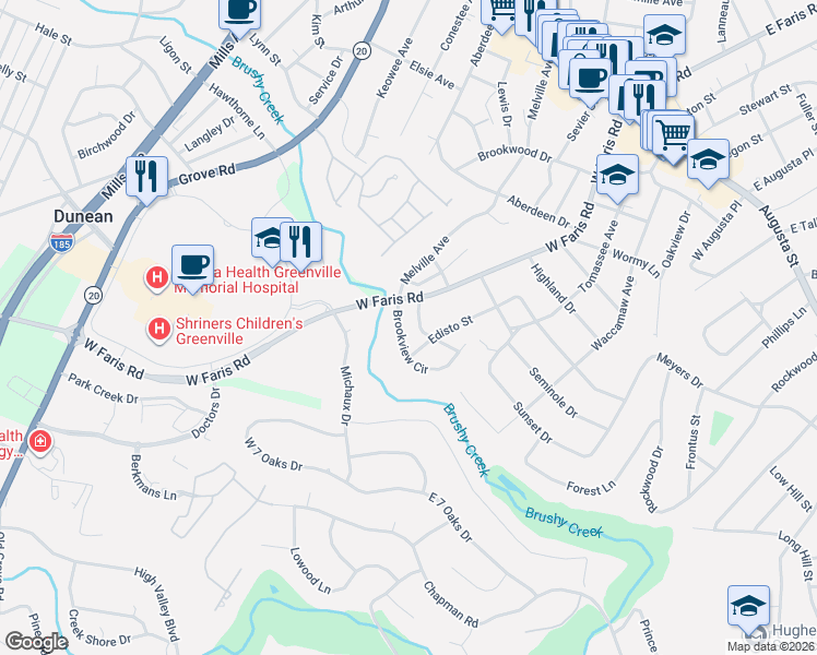 map of restaurants, bars, coffee shops, grocery stores, and more near in Greenville