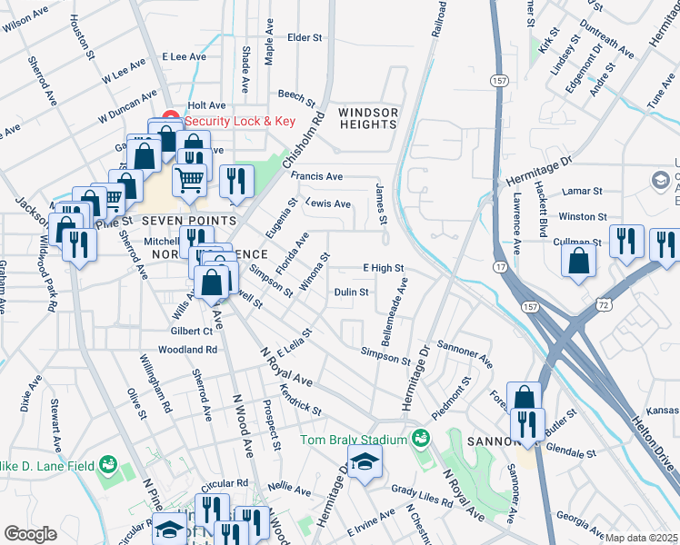 map of restaurants, bars, coffee shops, grocery stores, and more near 526 East Lelia Street in Florence