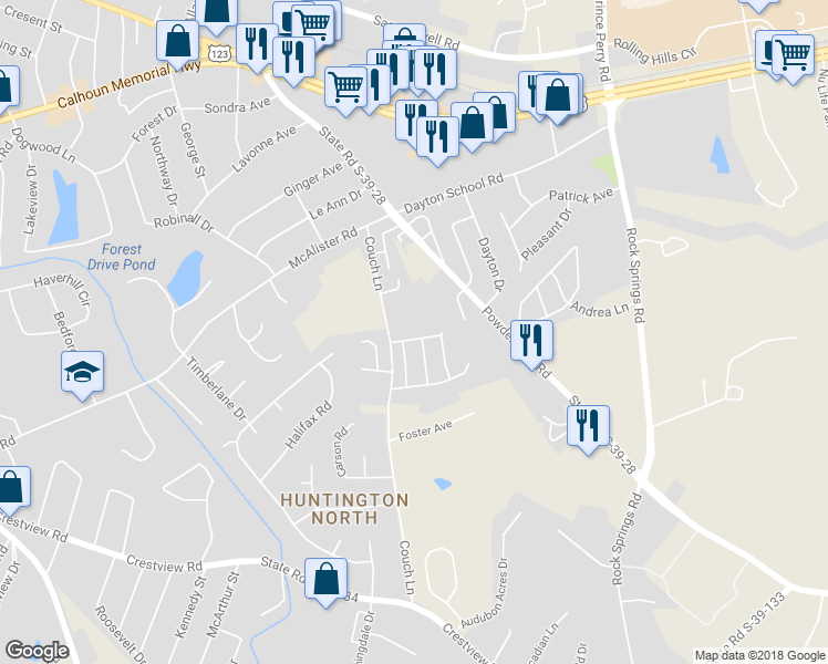 map of restaurants, bars, coffee shops, grocery stores, and more near 205 Cobblestone Terrace in Easley