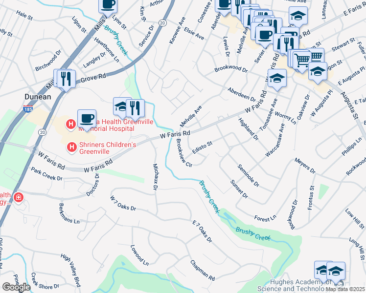 map of restaurants, bars, coffee shops, grocery stores, and more near in Greenville