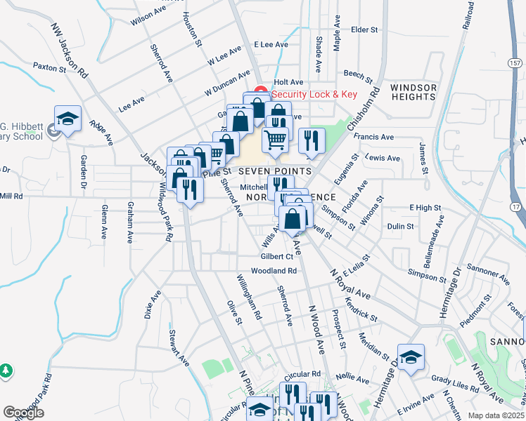 map of restaurants, bars, coffee shops, grocery stores, and more near 139 Edgewood Drive in Florence