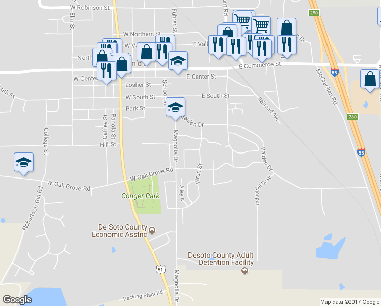 map of restaurants, bars, coffee shops, grocery stores, and more near 75 Bea Avenue in Hernando