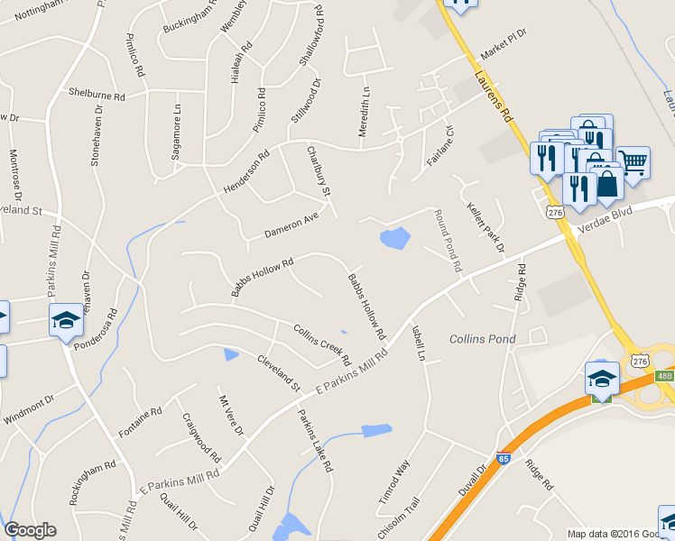 map of restaurants, bars, coffee shops, grocery stores, and more near 126 Babbs Hollow Road in Greenville