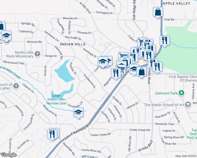 map of restaurants, bars, coffee shops, grocery stores, and more near 2101 Osage Drive in North Little Rock