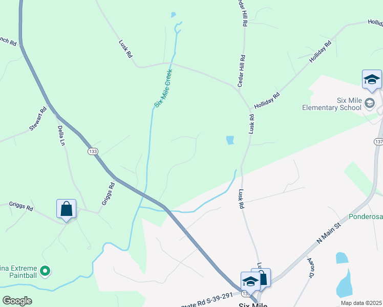 map of restaurants, bars, coffee shops, grocery stores, and more near 165 Bridwell Road in Six Mile