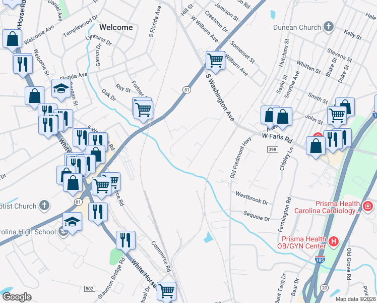 map of restaurants, bars, coffee shops, grocery stores, and more near 130 Prospect Street in Greenville