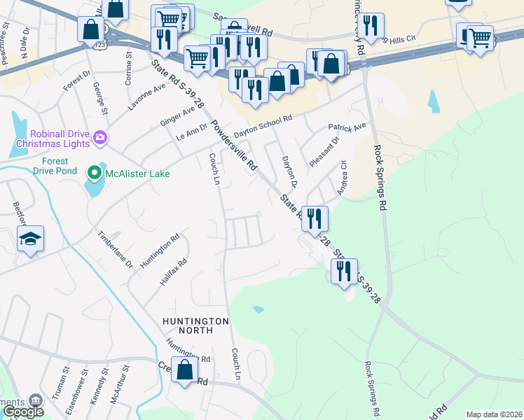 map of restaurants, bars, coffee shops, grocery stores, and more near 405 Cobblestone Terrace in Easley