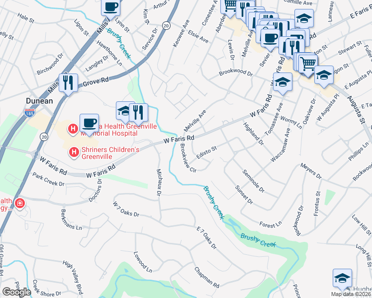 map of restaurants, bars, coffee shops, grocery stores, and more near in Greenville