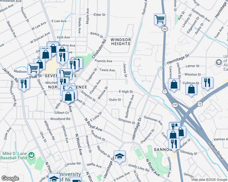 map of restaurants, bars, coffee shops, grocery stores, and more near 523 East High Street in Florence