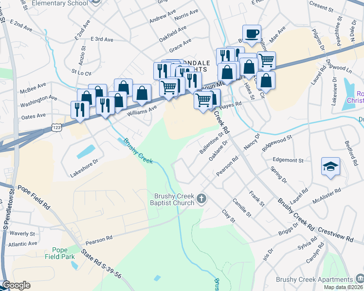 map of restaurants, bars, coffee shops, grocery stores, and more near 220 Joes Court in Easley
