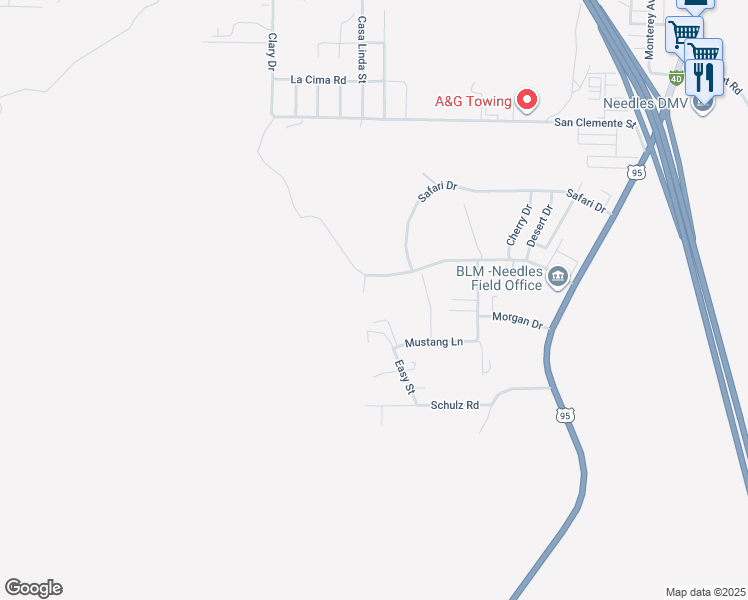 map of restaurants, bars, coffee shops, grocery stores, and more near 333 Victory Drive in Needles