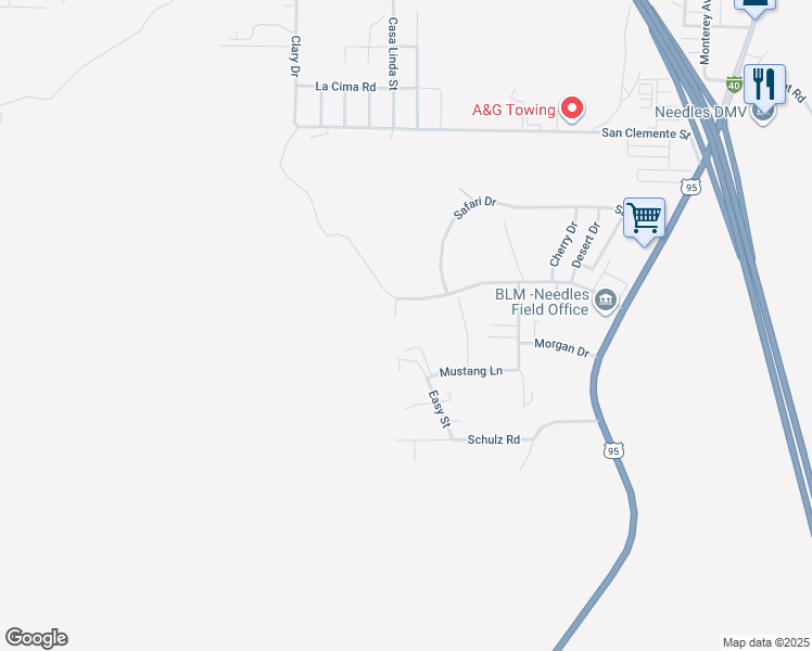 map of restaurants, bars, coffee shops, grocery stores, and more near 333 Victory Drive in Needles
