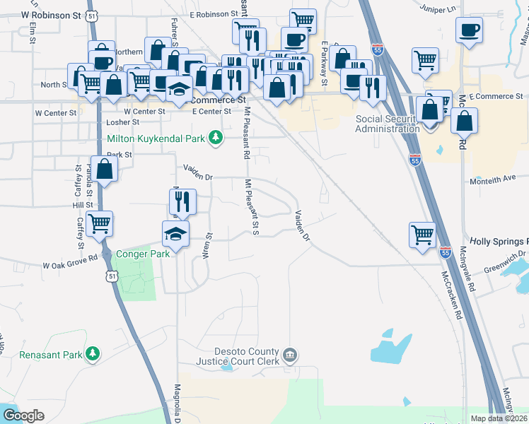 map of restaurants, bars, coffee shops, grocery stores, and more near 356 Vaiden Ridge Drive South in Hernando
