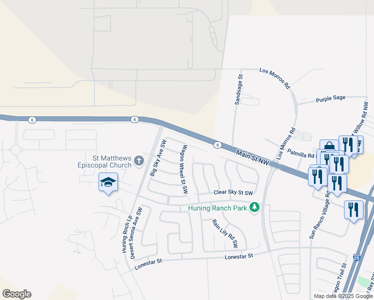 map of restaurants, bars, coffee shops, grocery stores, and more near 3081 Wagon Wheel Street Southwest in Los Lunas