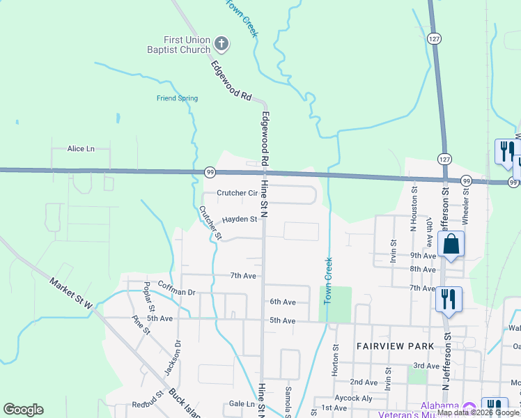 map of restaurants, bars, coffee shops, grocery stores, and more near 1407 Hine Street North in Athens