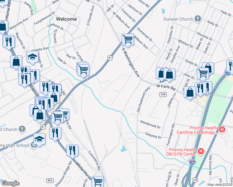 map of restaurants, bars, coffee shops, grocery stores, and more near 130 Prospect Street in Greenville